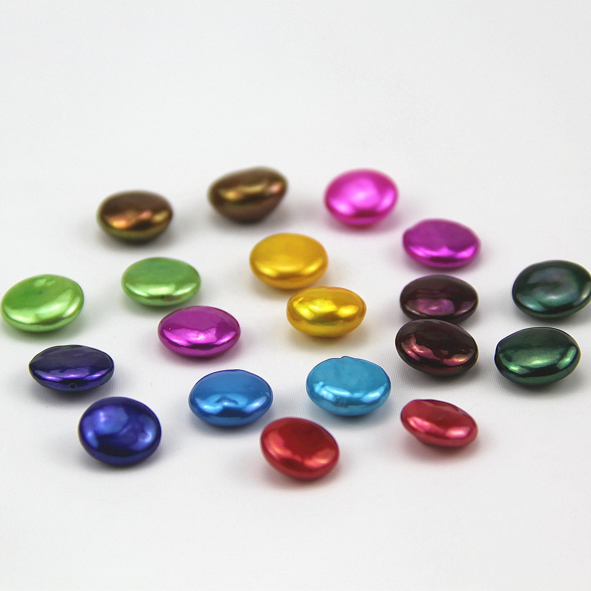 

Natural freshwater pearl dyed colors AAA 13-15mm coin shape loose pearls girls opening party mixed 10 colors