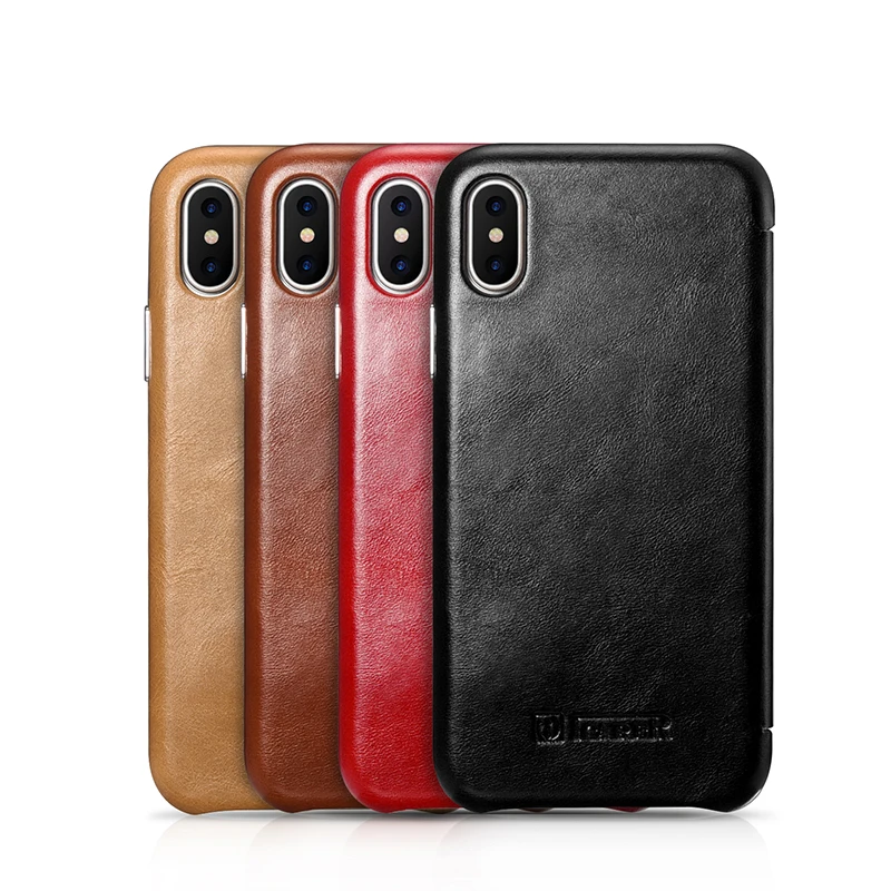 

ICARER Wholesale Premium Genuine Leather Flip Case for iPhone X Case