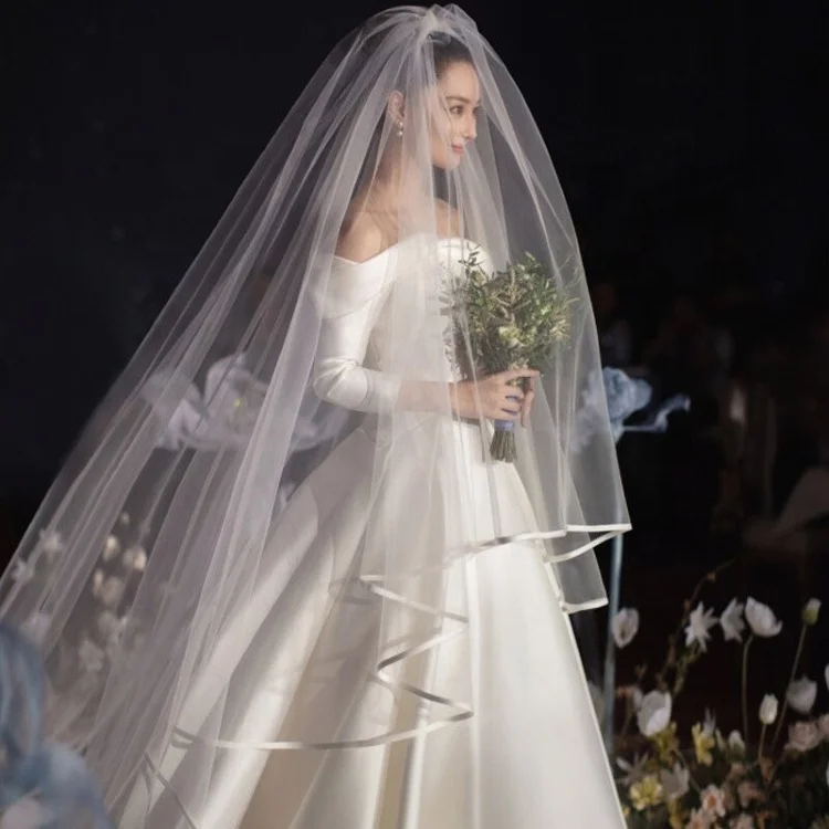 V071 Hot Selling Romantic Outdoor Simple Wedding Bridal Veils 1.5M,3.4M.6M ...