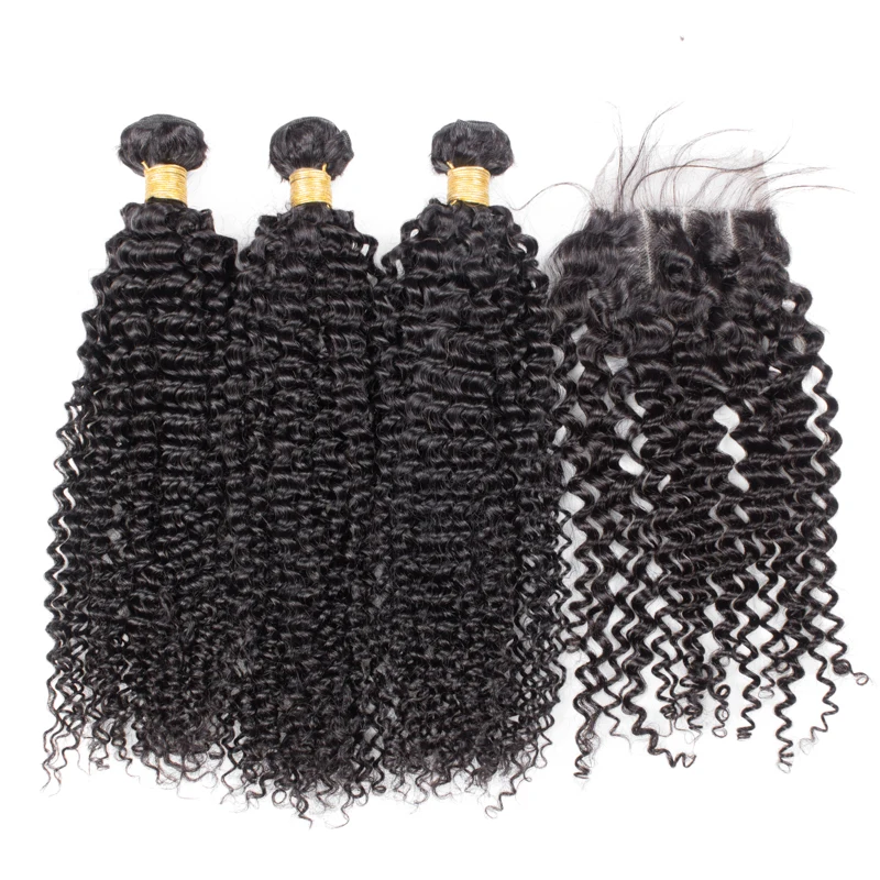 

Wholesale Peruvian Human Hair Deep Curly Natural Color 3 Bundle with Closure