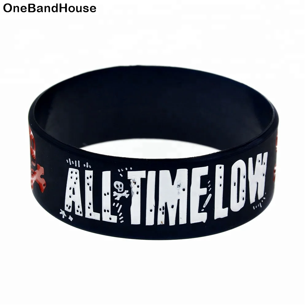 

25PCS All Time Low Rock Band Silicone Wristband 1 Inch Wide Adult Size, Black