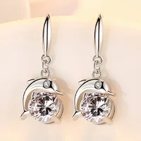 

925 silver Korean fashion and temperament sliver rhinestone cute Dolphin shape earrings women