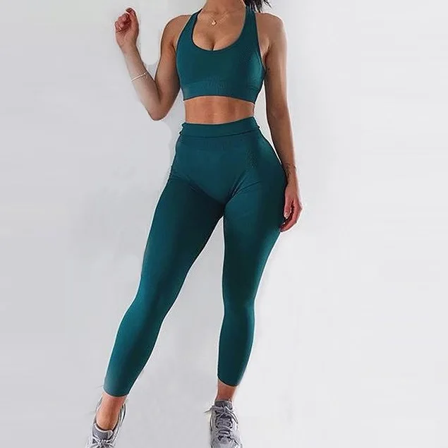 Gym Wear Set Women Sport Custom High Waist Leggings Bra Clothing Fitness Sexy Seamless Yoga Wear Set Clothes