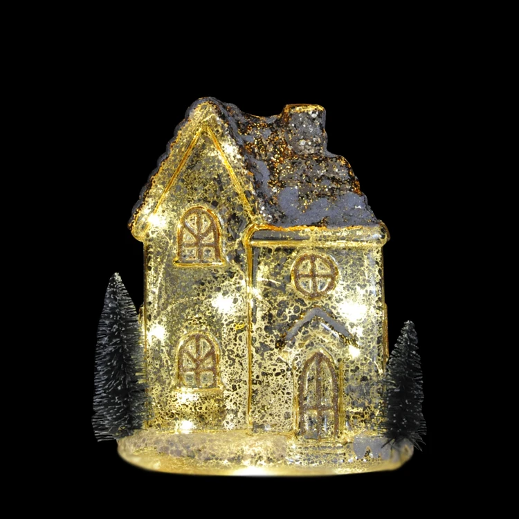 New Design House Shaped Christmas Ornament Gold Mercury Glass Christmas House factory