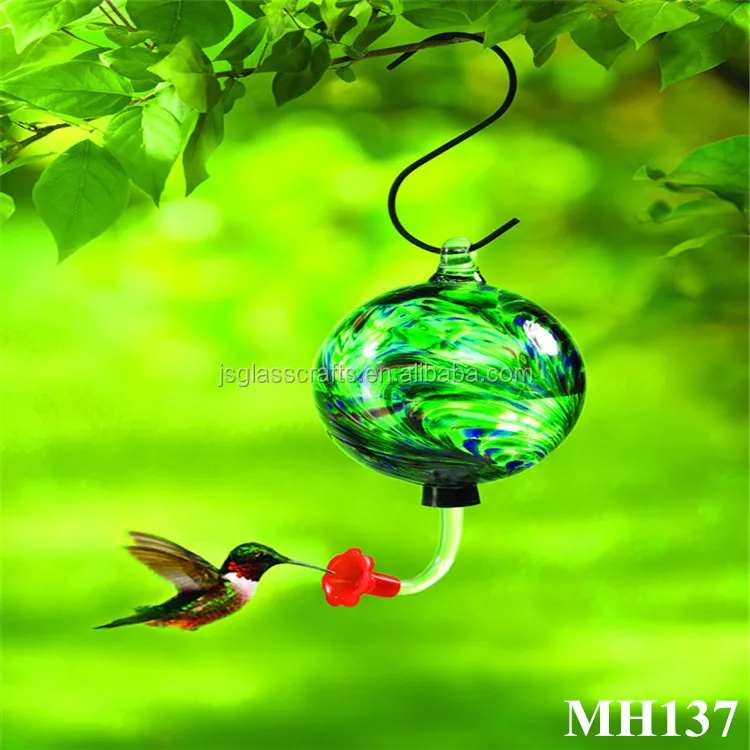 

High quality glass ball hummingbird glass bird feeder hanging water feeder, Green