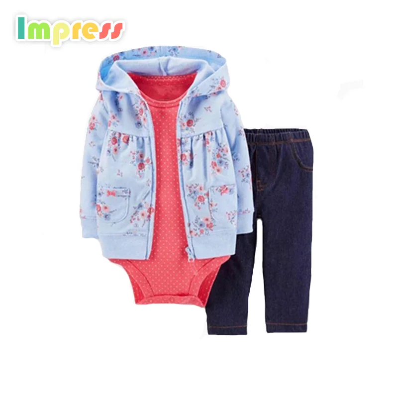 High quality baby girl rompers 100% cotton baby clothing set with cardigan