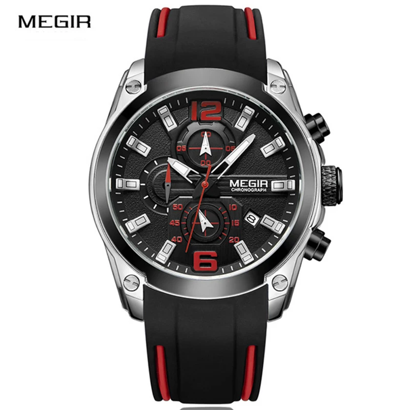 

Megir 2063 Top Luxury Brand Watches Men Classic Silicone Strap Sport Calendar Waterproof Chronograph Fashion Quartz Watch Hot