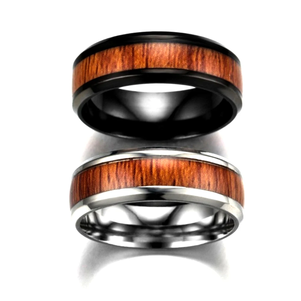 

Men titanium stainless steel finger blank wood ring, N/a
