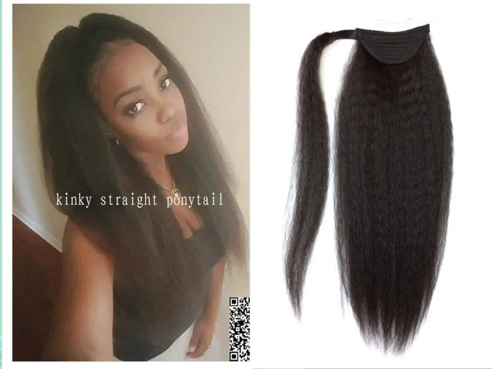 Light Yaki Straight Human Hair Ponytail Clip Natural Hair Ponytail