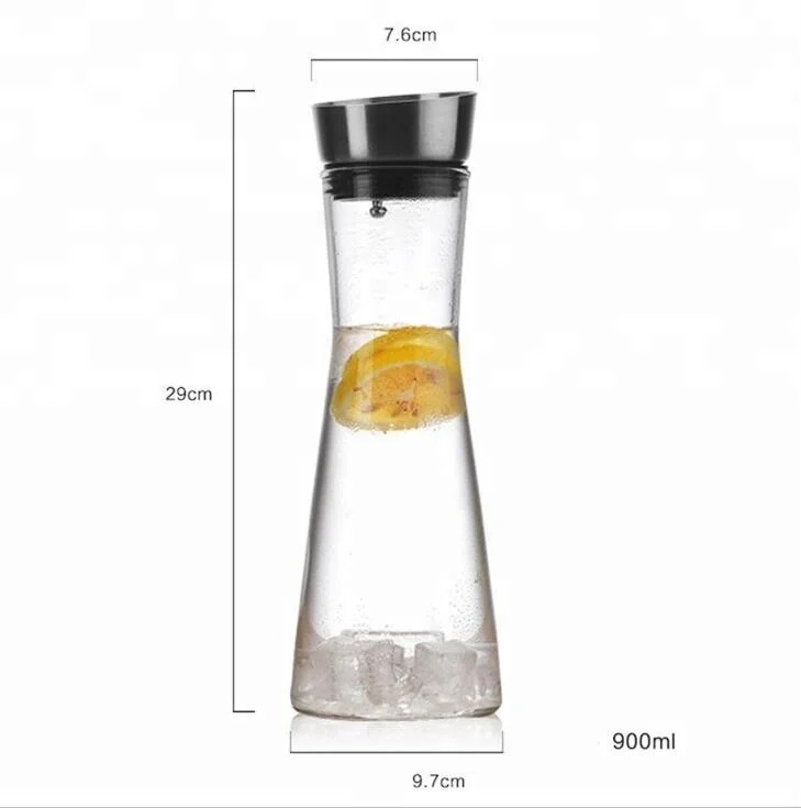 Glass Water Carafe With Lid And Protective Pour Drip Spout 1l Fridge