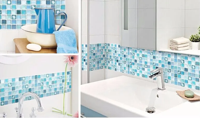 Mosaico 3d wall sticker home decor n retardante de fuego azul ...
