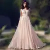 Light pink wedding dress ball gown bridal backless with lace appliques