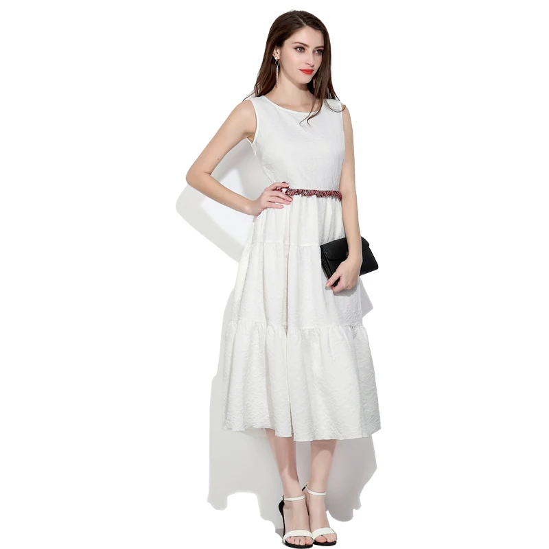 2018 New Stock Products Sleeveless Summer Pure White Long Dress