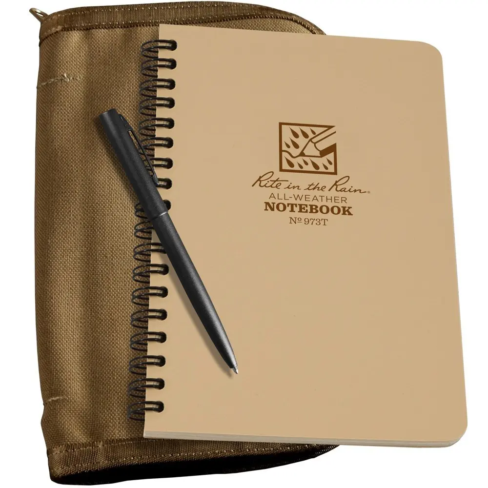 Rite in the Rain All-Weather Side Spiral Kit: Tan CORDURA Fabric Cover, 4 5/8" x 7" Tan Notebook, and All-Weather Pen (No. 973T-KIT)