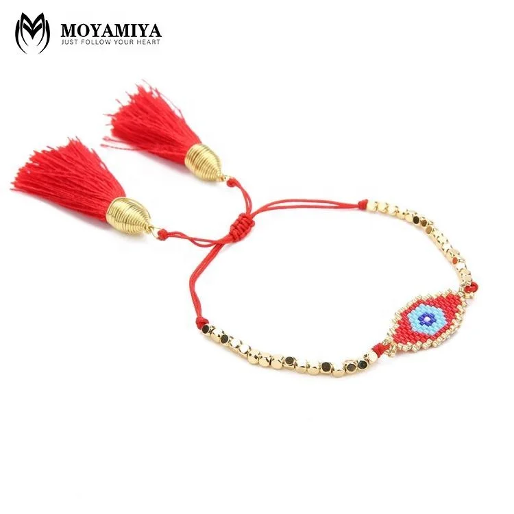

MI-B180423D Moyamiya 2019 new arrivals Miyuki fashion nazar brass chain beaded friendship bracelet unisex, As picture or customized