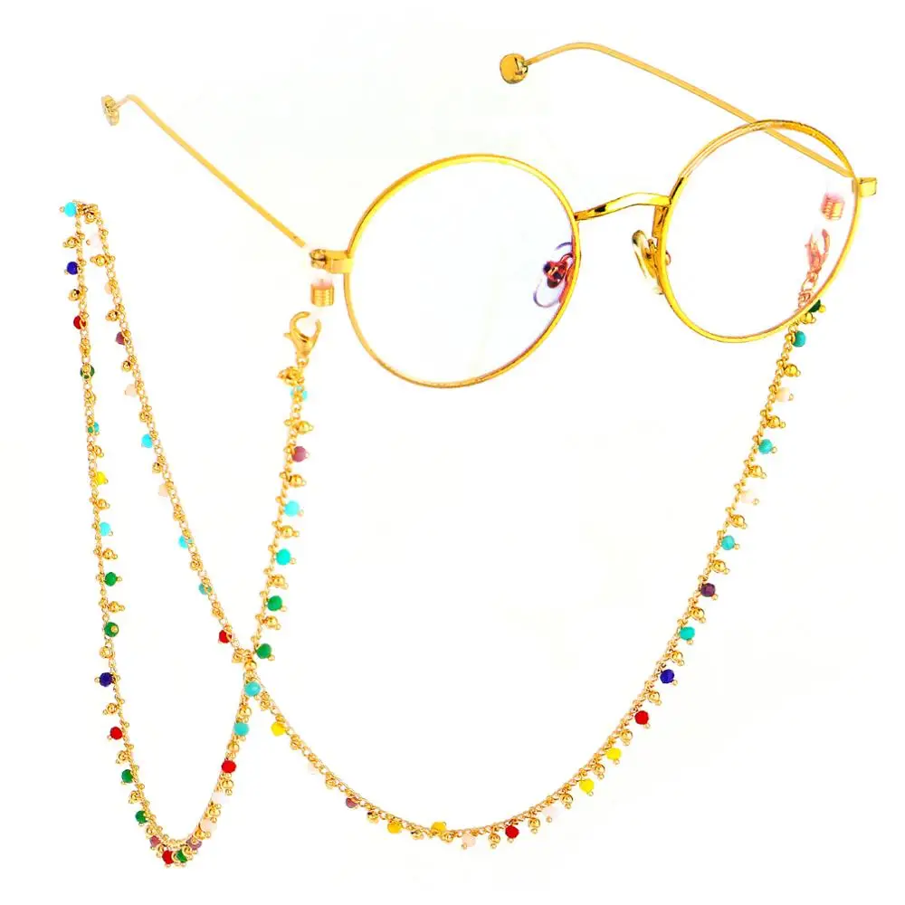 

Hight Quality Female Gold Girl Colorful Beads Sun Eyeglass Eye Reading Glasses Holder Spectacles Eyewears Sunglasses Chain