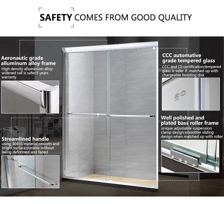 Convenient 3 Panel Sliding Rollaway Shower Screen Extension Shower Door