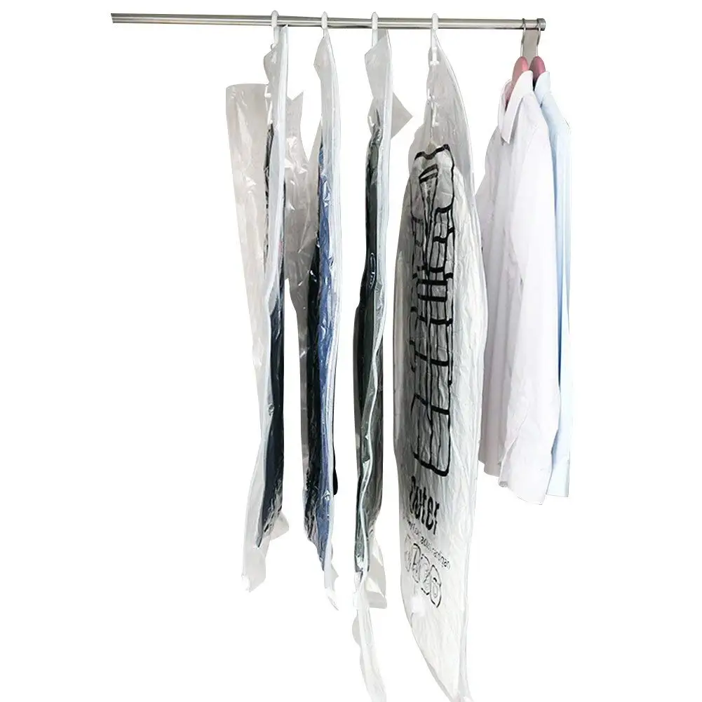 5 Pack Hanging Vacuum Seal Storage Space Saver Bags for Clothes Dress Suits