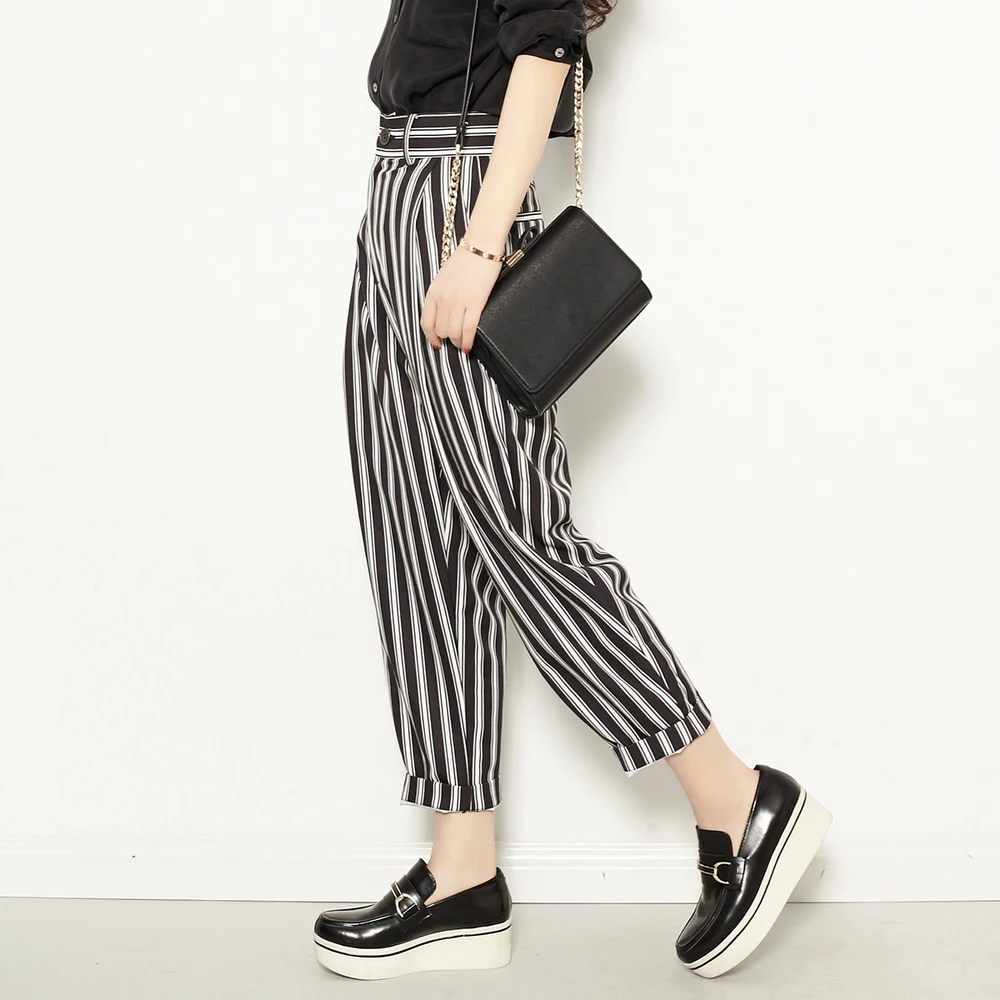 black and white vertical striped pants