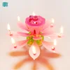 Wholesale double layer unique opening footed lotus flower magic battery cake play music rotation birthday candle