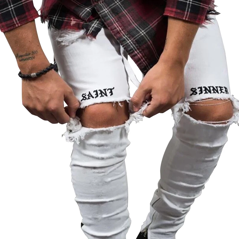 Men Denim Pants Ripped Skinny Pantalones Trousers Custom Distressed Slim Fit Jeans Man