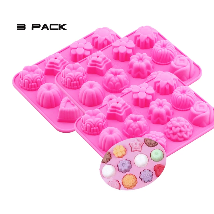 3 Pack Cake Chocolate Jelly Pudding Dessert Bake Molds Silicone Bakeware Mold With Flower Heart Shape