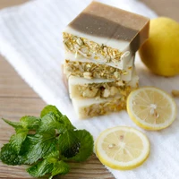 

Natural Handmade Lemon Mint Jasmine Face Soap For Skin Brightening Moisturizing Replenishing Keratin Softening