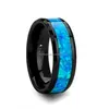 Black Ceramic Ring with Blue Green Opal Inlay Fashion Ring