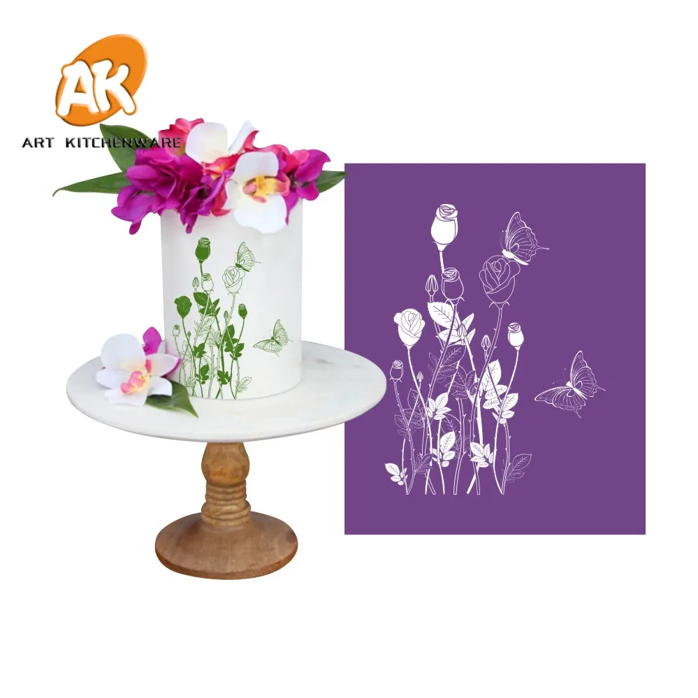 

AK Sugar Craft Fondant Cake Decorating Tools Soft Transparent Rose Flower Icing Pastry Stencil Wedding Cake Mesh Stencil