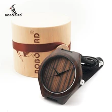 Natural Africa Black Wooden Wristwatch with Genuine Leather Band Men’s Wood Wrist Watch Japan 2035 Move’ Quartz Watches