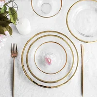

Gold rim glass charger plates dinnerware set fruit service glass dinner plate for wedding banquet