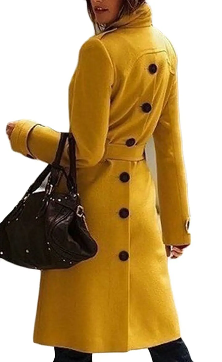 Nanquan Men Casual Solid Long Sleeve Lapel Double Breasted Trench Coats