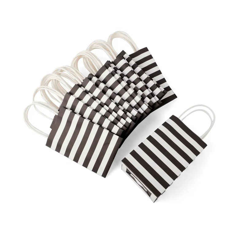 Wholesale Luxury Custom Black And White Striped Kraft Paper Gift Bags
