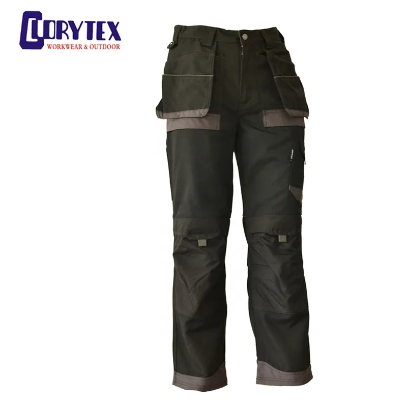 

2018 New Design Fashion Workwear Trousers With Side Pocket, Black/grey