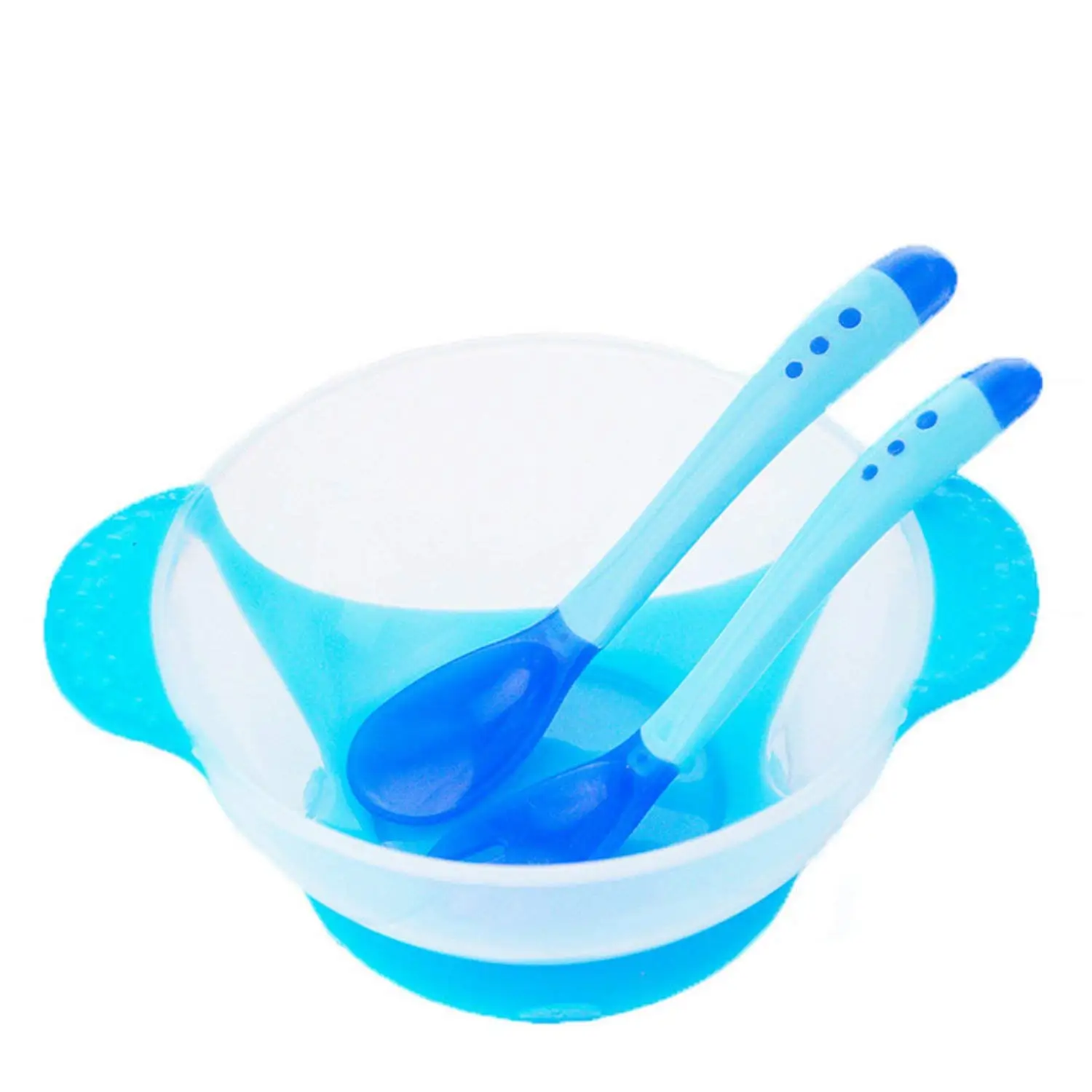 Safety Suction Cup Feeding Training Bowl with Temperature Sensing Spoon Fork for Baby Toddlers Kids Yellow