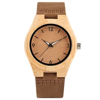 

OEM Wholesale Custom Genuine Brown Leather Strap Bamboo Wooden Wrist Watch