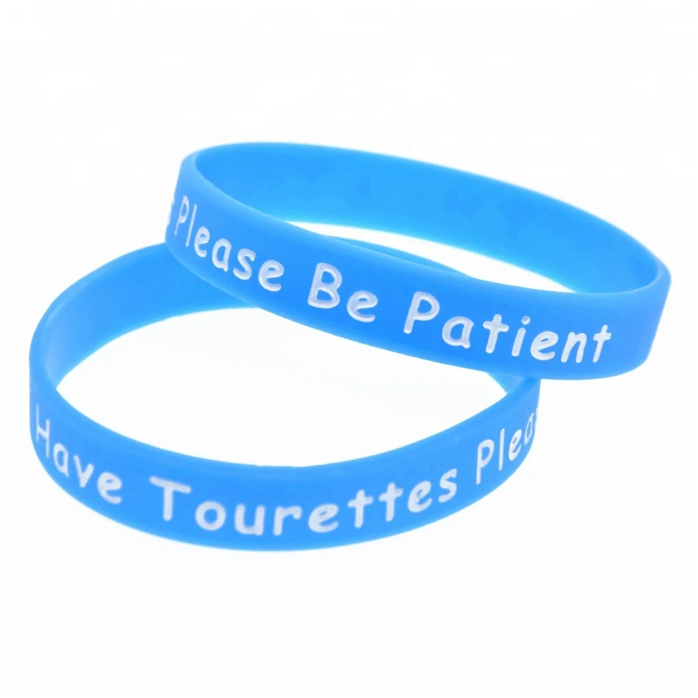 

50PCS Adult Size Bracelet I have Tourettes Please be patient Silicone Wristband, Black, pink, purple, green, blue