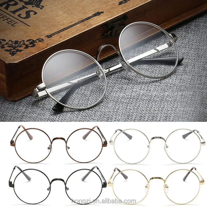 

4 colour hot sale Chic Eyeglasses Retro Big Round Metal Frame Clear Lens Glasses Nerd Spectacles Black Silver Gold Copper