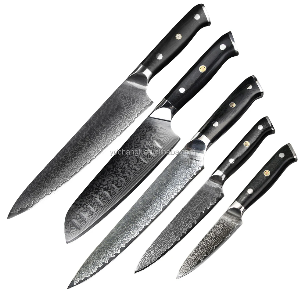 
Japanese damascus kitchen knife set with G 10 handle 