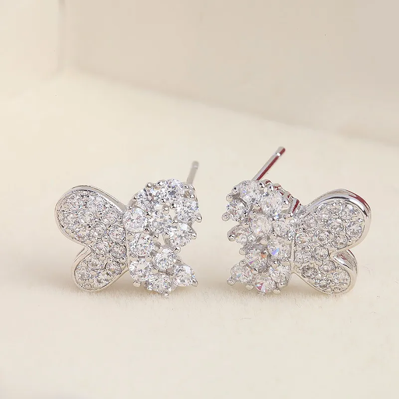 

LUOTEEMI Hot New Arrival Micro Pave Crystal Zircon Earrings Elegant Small Size Butterfly Stud Earrings For Women