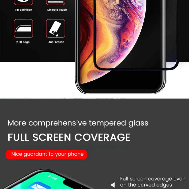 Color : Black GUOSHU Premium Tempered Glass Screen Film 25 PCS Scratchproof 11D HD Full Glue Full Curved Screen Tempered Glass Film for Oppo A5 // A3s // Realme 2 Black Anti-Scratch Screen Protector