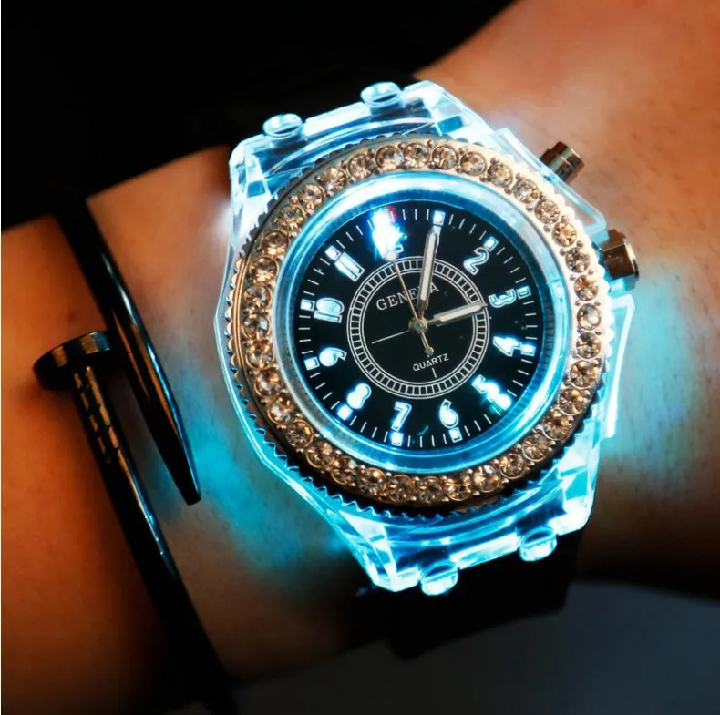 

new hot geneva crystal silicone led watch for women, Photo colors