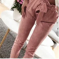 

Casual Slim Skinny Straight Pants High Waist Lace Up Bodysuit Women Pencil Trouser