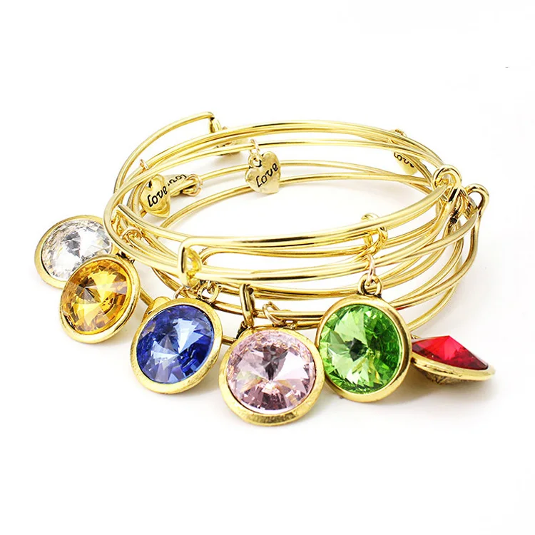 

Cheap Wholesale Custom Diy Gold Color Birthstone Charm Lovely Bangle Expandable Wire Bracelets Jewelry for Women Men holiday, Many colors you can choose