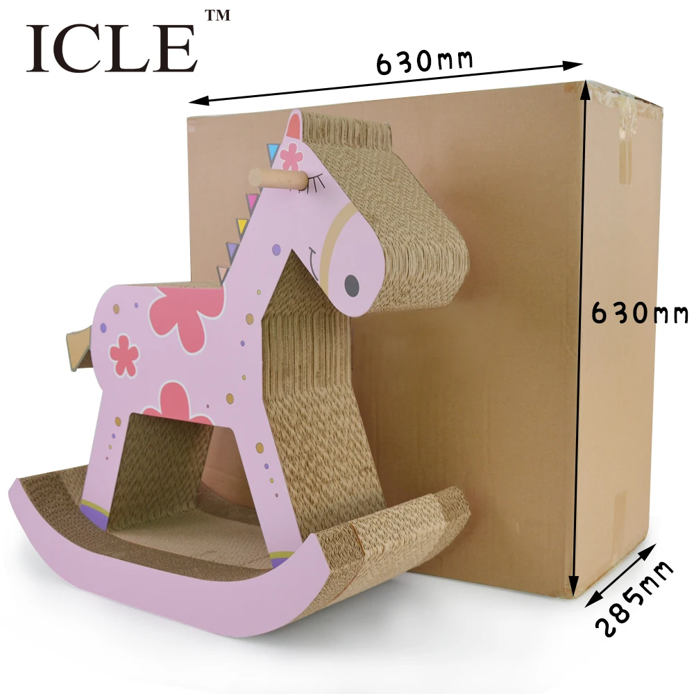 

icle brand Horse-Shaped Recycle Corrugated Paper Big Cat Paws Foot -IC-0039-Pink Cardboard cat Scratcher, Blue