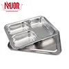 304 Stainless Steel 3 Compartments(2 Small Rectangle + 1 Big Rectangle) Rectangle Deepen Divided Food Plates Military Mess Tray