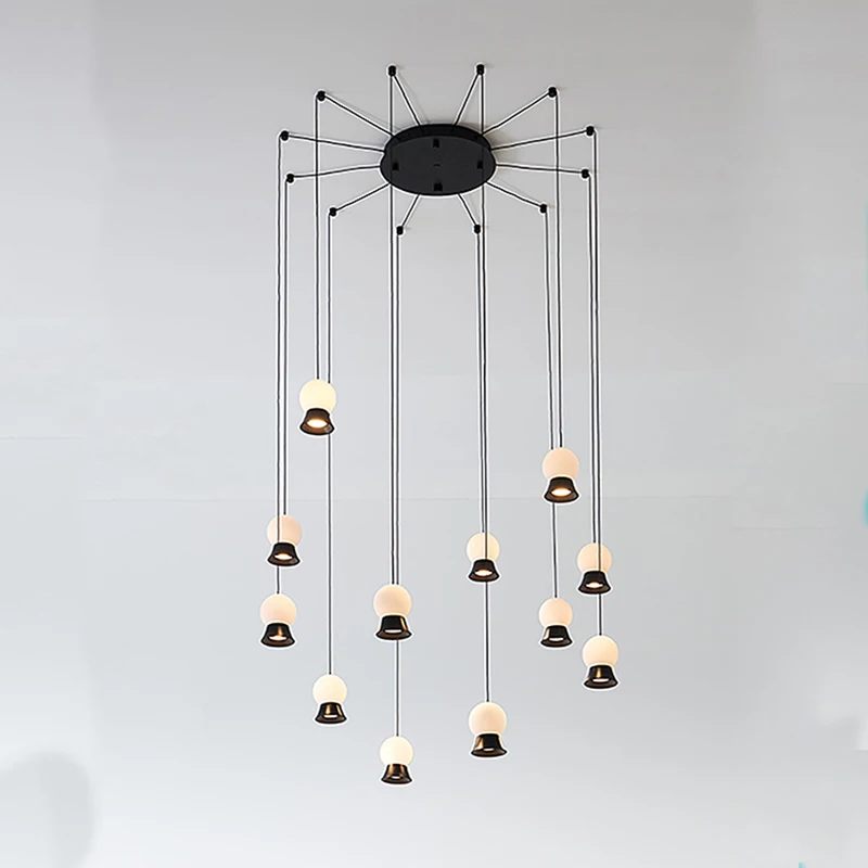Nordic modern minimalist glass spherical bed line fish line lamps Fuji stairs porch three-head restaurant chandelier