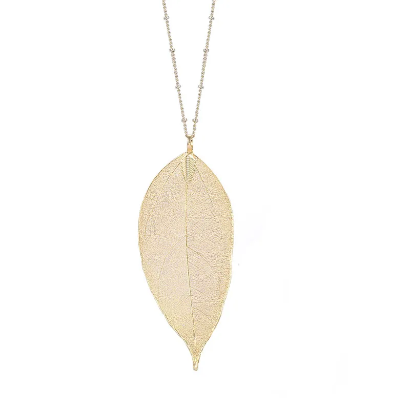 Gold Color Natural Leaf Pendant Link Chain Necklace For Women Jewelry - Buy Leaf Pendant 