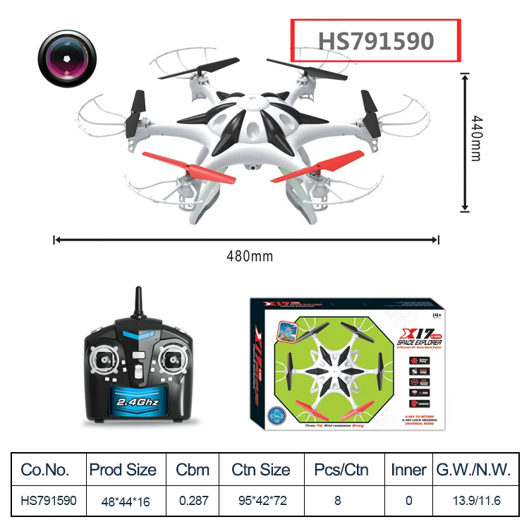 HS791590,Huwsin toy, 6 axis Fly toys RC drone with HD drone