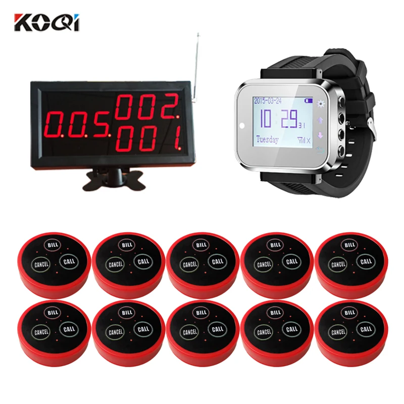 Wireless Service Caller Restaurant with long range strong signal LED display K-4-C bell button K-D3 pager watch K-300plus